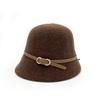 Belt Wool Hat Women's Autumn and Winter Fashion Simple Small Edge Bucket Hat Women's Face Small Dome Basin Hat Versatile