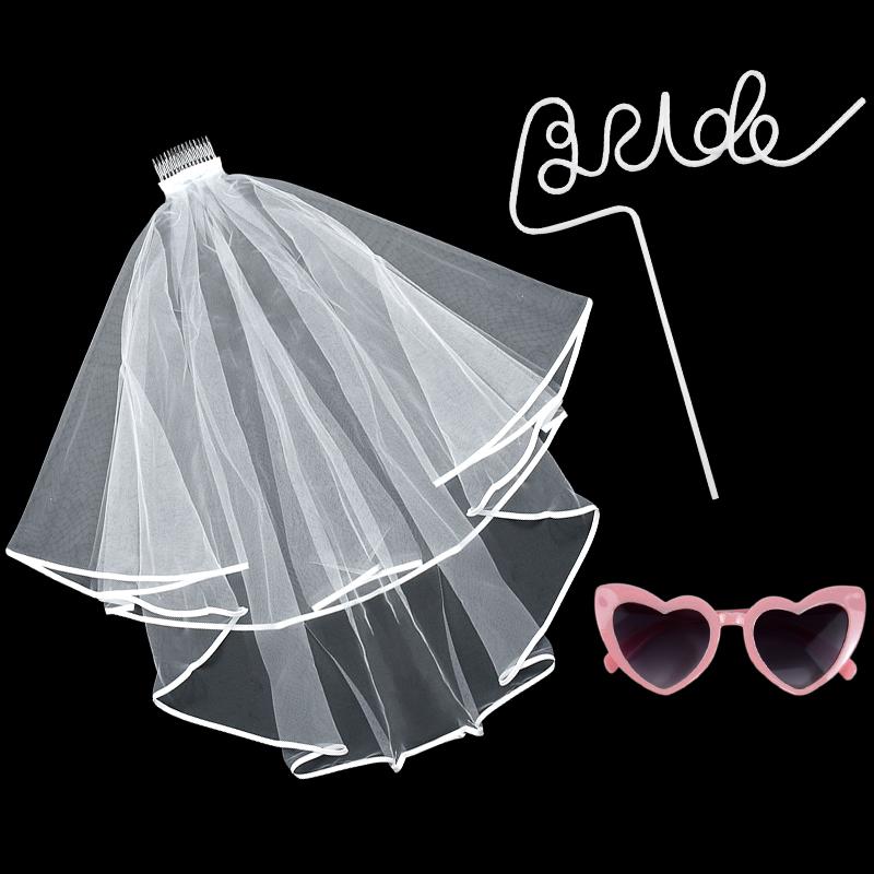 

Набор из 3 предметов: свадебная фата невесты, соломенные очки, украшения для невесты, принадлежности для девичника, подарок для команды невесты на свадебный душ