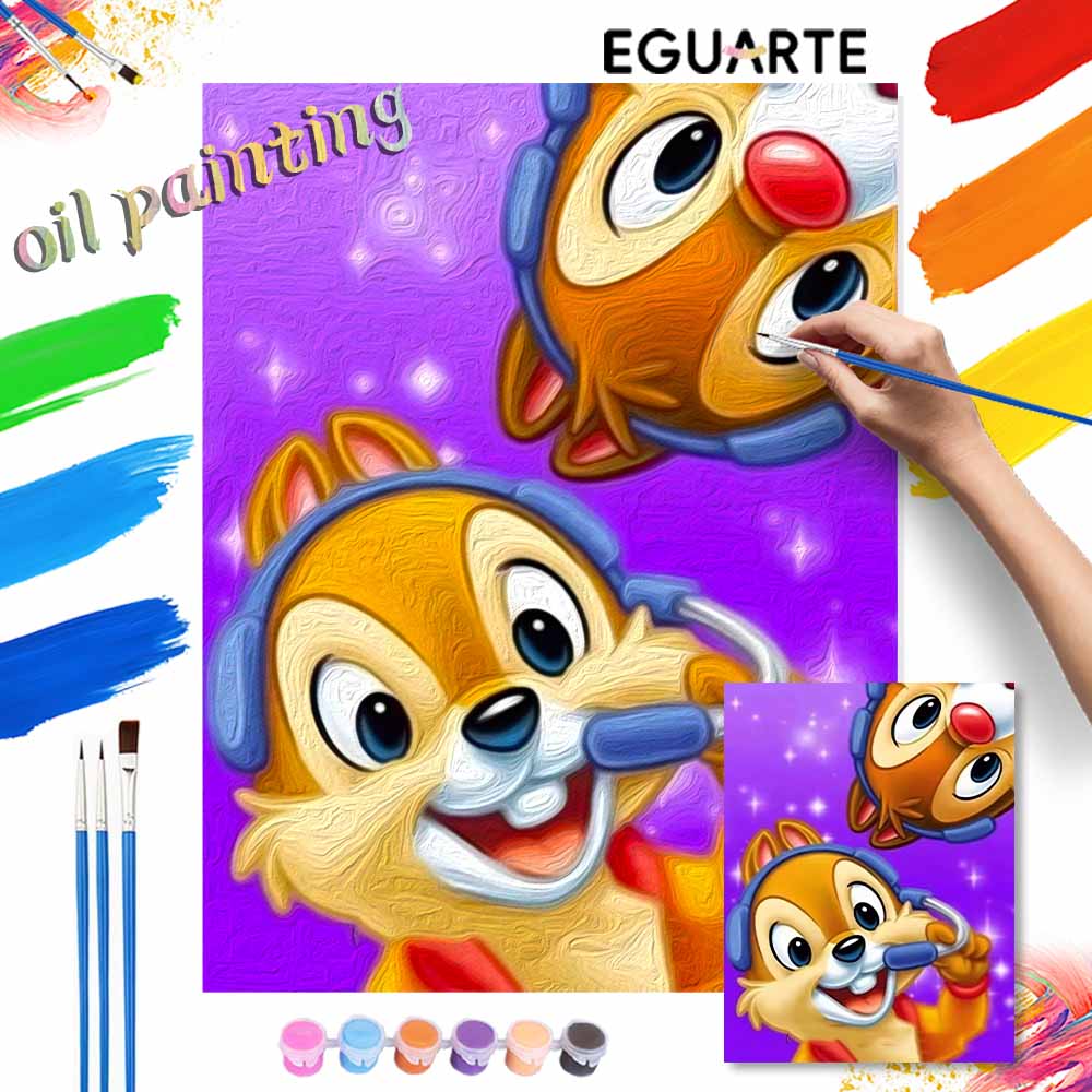 Disney Chip n Dale digital oil painting art kit DIY handmade home decoration gift