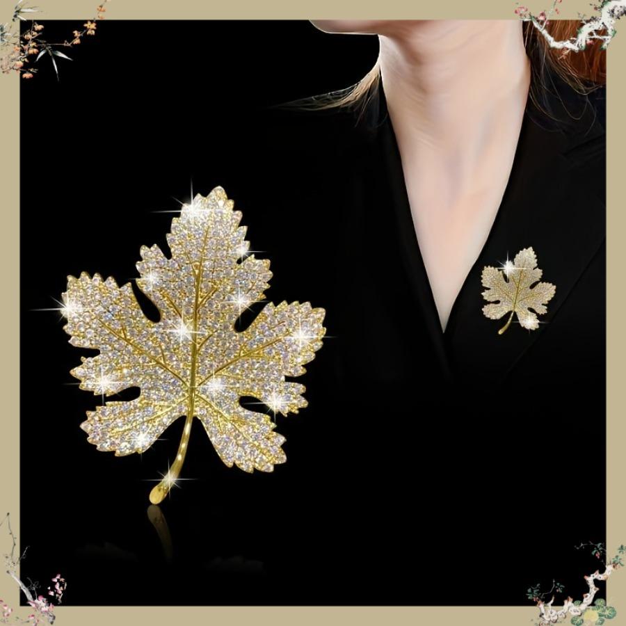 Luxury Maple Leaf Brooch/KC Golden Plated Zinc Alloy/Mosaic/Ideal for Party and Daily Occasions