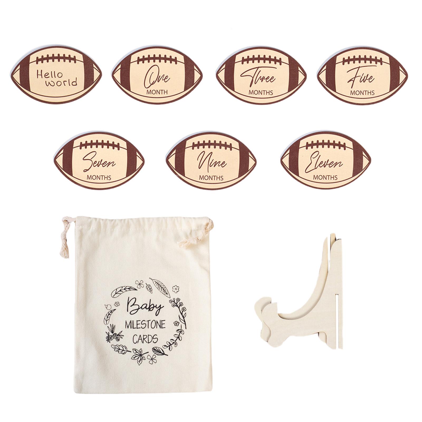 Infant Milestones Photo Props with Unique Football Theme Baby Milestones Wood Markers Discs Photo Cards Set with Stand 1