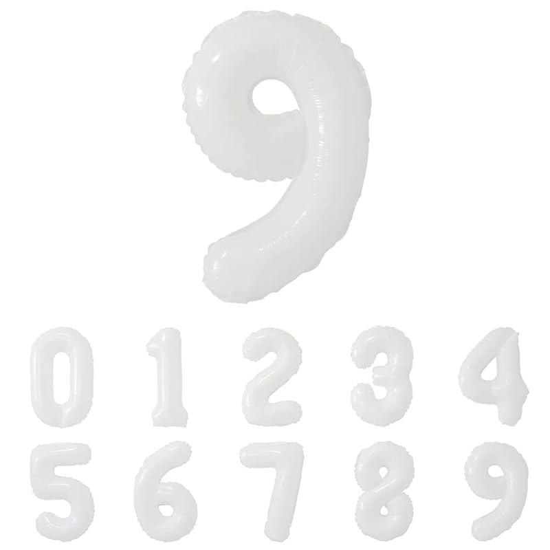 Regalo White Number Balloons, 37cm, Natural and Simple, White Balloons, Decorations, Anniversary (White 9)