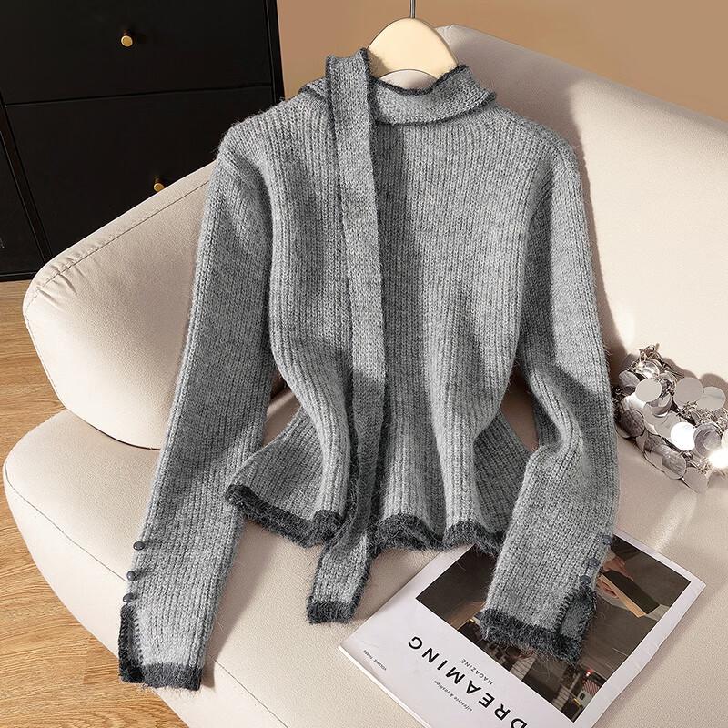 Women's Wool Blend Color-Block Round Neck Cardigan