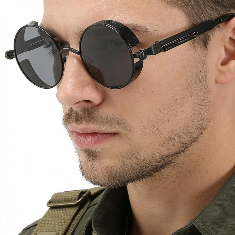 

1pcs Steampunk Metal Sunglasses, Retro Round Frame, Spring Decor, Hip-Hop Style чёрный