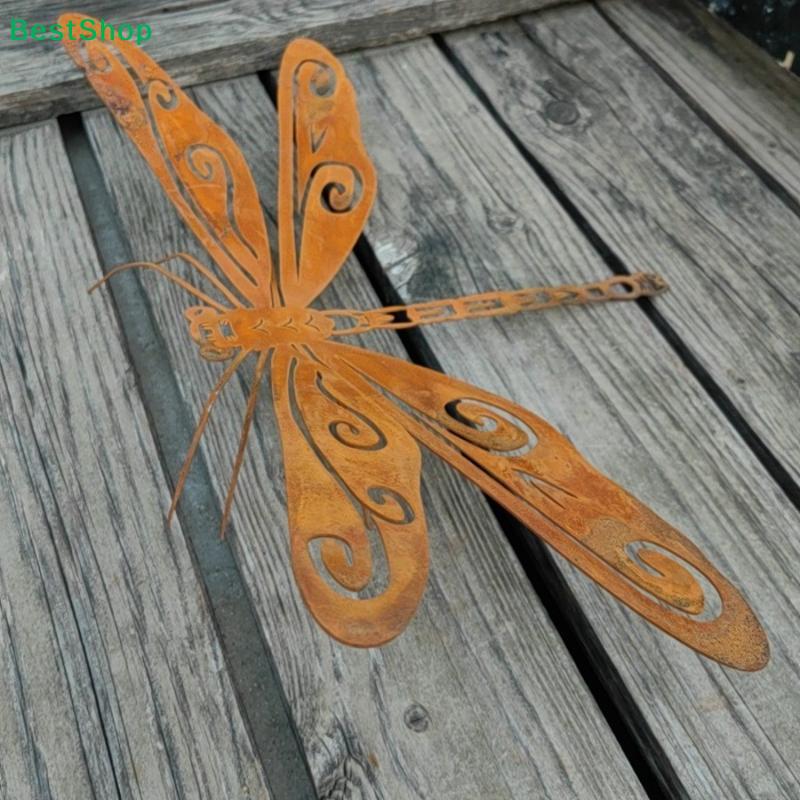 Rusty Metal Dragonfly Garden Stake,Vintage Outdoor Lawn & Patio Decor Ornament