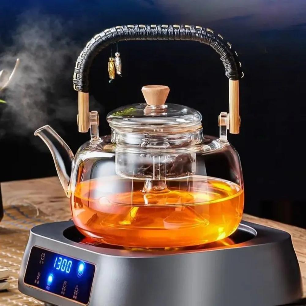 GIANXI 900ml Szklany Czajnik do Herbaty Chiński Odporny na Wysokie Temperatury Drewniany Uchwyt Czajnik Belkowy Chłonny Zagęszczony Ręcznik do Herbaty