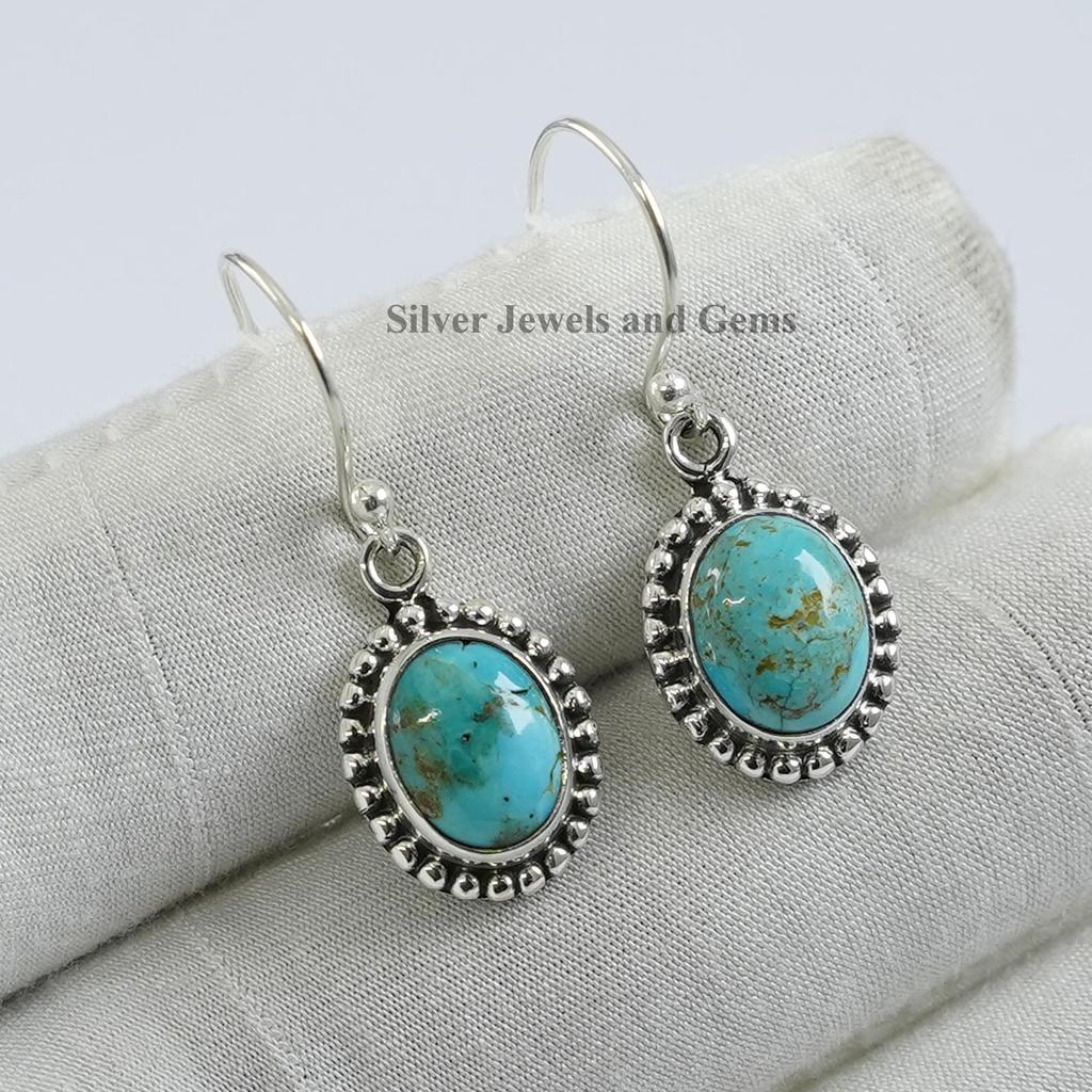 Natural Turquoise Earring, Oval Kingman Turquoise Earring, 925 Sterling Silver Earrings, Anniversary Earring, Handmade Boho Earrings