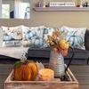 Hello Fall Blue Pumpkin Floral Leaf Autumn Pillow Covers 4Pcs Bedding Suitable For Bed Sofa Bedroom