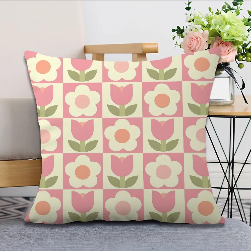 Flowers Soft Comfortable Cute Pillow Case Nordic For Sofa Living Room Home Office Decor Protective Style Tulip Covers