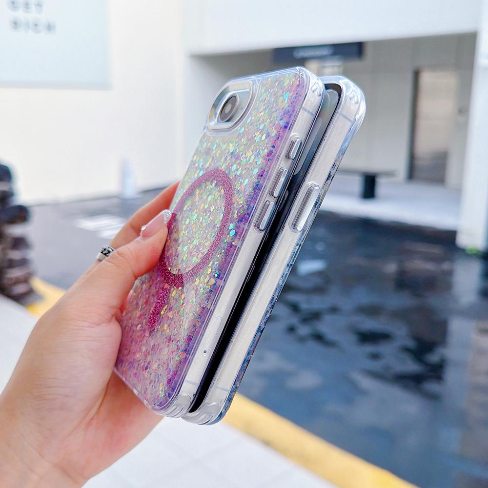 KEYSION Luxuxy Glitter Magnetic Phone Case for MagSafe for iPhone 17e 16e Soft TPU+PC Shockproof Back Cover for iPhone 16e 17e