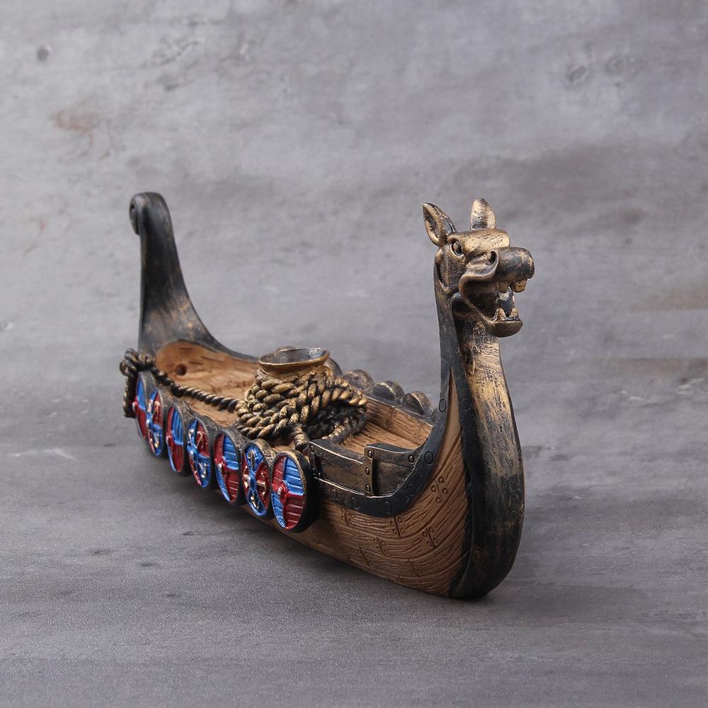 Ceramic Waterfall Incense Burner Viking Dragon Boat with 10 Free Cones Gift Option for Mixed Aromas