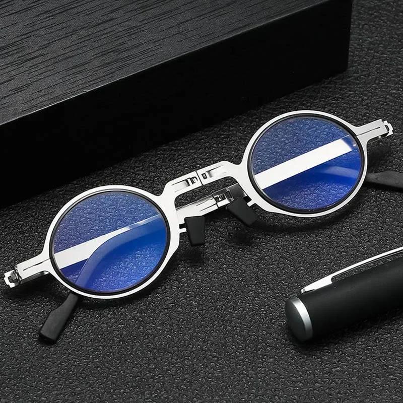 Fashion Metal Folding Reading Glasses with Case Men Women Portable Presbyopia Eyewear Round Square Blue Light Blocking Computer Glasses