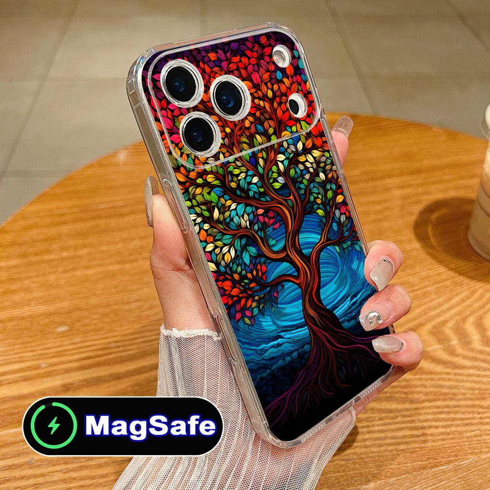 Coque de téléphone portable Arbre de Vie du Monde pour iPhone 17 16 15 14 13 12 11 Air Pro Max Plus Mini Magsafe Coque Transparente Colorée