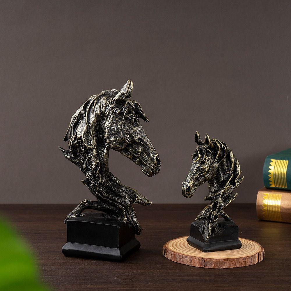 Modern Animal Sculpture Art Miniatures Figurine Micro Landscape Horse Head Statue  Cabinet