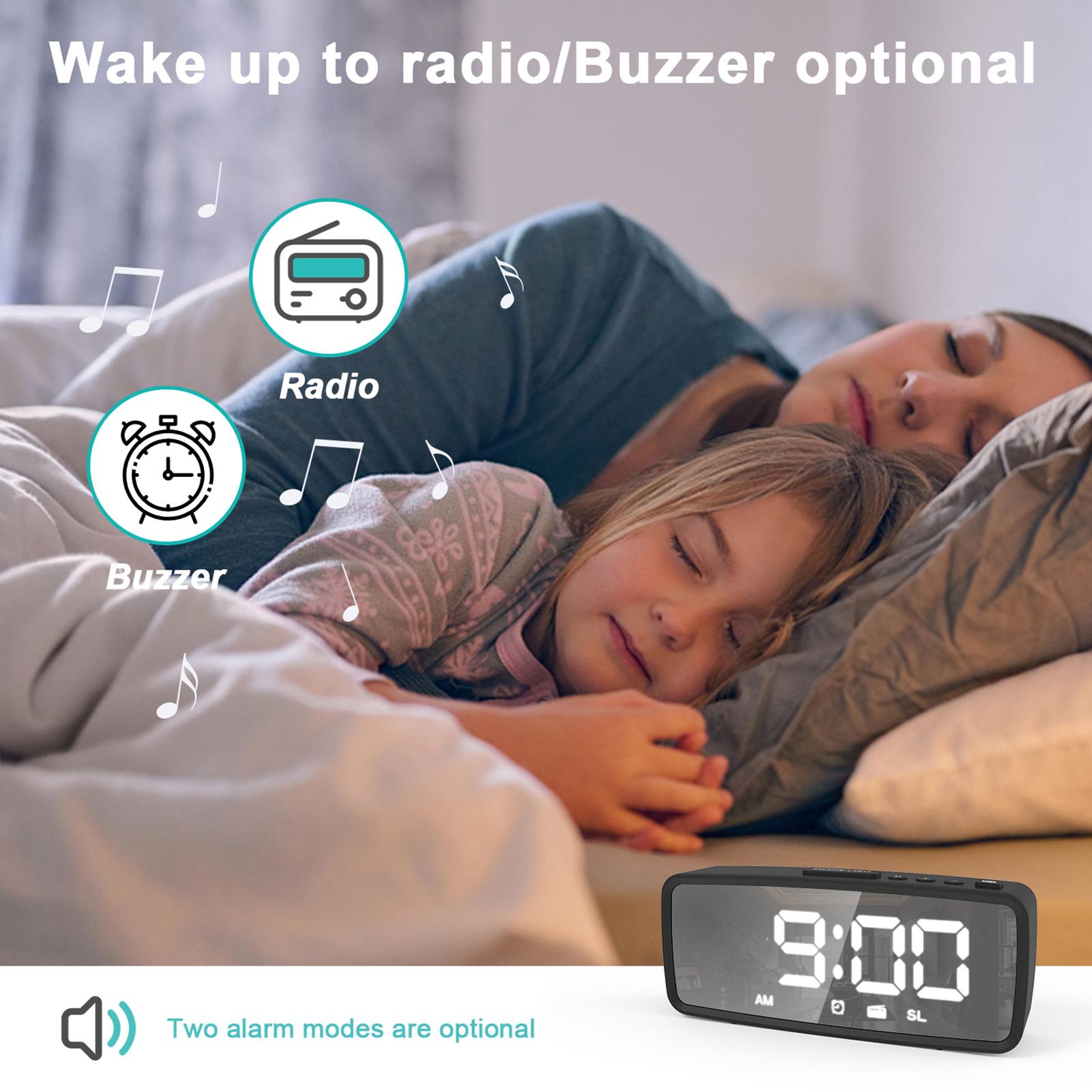 

5.1 Digital Alarm Clock Radio, Mirror Alarm Clock, 3 Levels Dimmer, FM Radio with Sleep Timer, Adjustable Volume, Radio Alarm Clock чёрный
