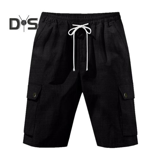 Pantaloni scurți pentru bărbați, culoare uni, pantaloni scurți cargo cu picior largi, cu buzunare, cu talie elastică, cu șnur, pantaloni scurți de plajă, îmbrăcăminte pentru timpul liber pentru călătorii