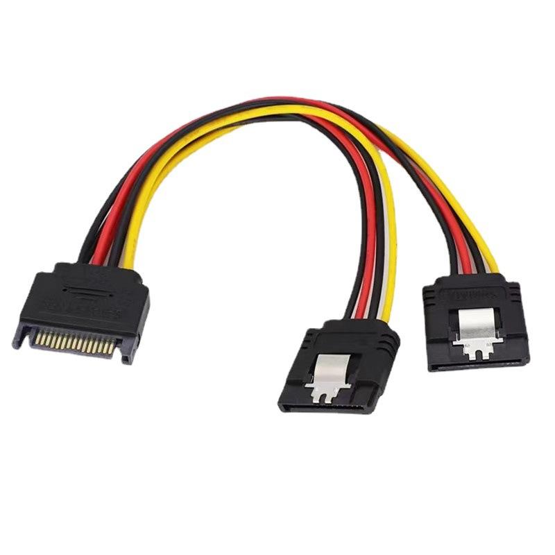 SATA 15Pin Power Cable Splitter 1 Male to 2 Female Plug Extend Wire Adapter with Lock Buckle Sata Power Supply Cord PC SSD Line