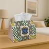 2D Flat, 1pc Sicilian Mediterranean Style Tissue Box - Multifunctional Tissue Dispenser, Durable Polyester Material, Decorated with Lemon Blue Tile Mo