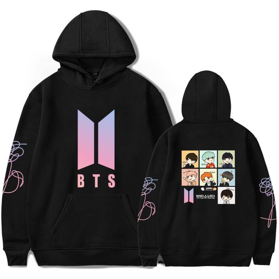 Bts Huvtröja Med Broderad Grafik Bomullsfleece För Ungdomar Vardagskläder