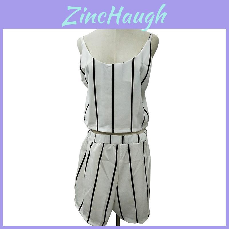Elegant Striped V-neck Backless Two-piece Outfit Suits For Women In Summer