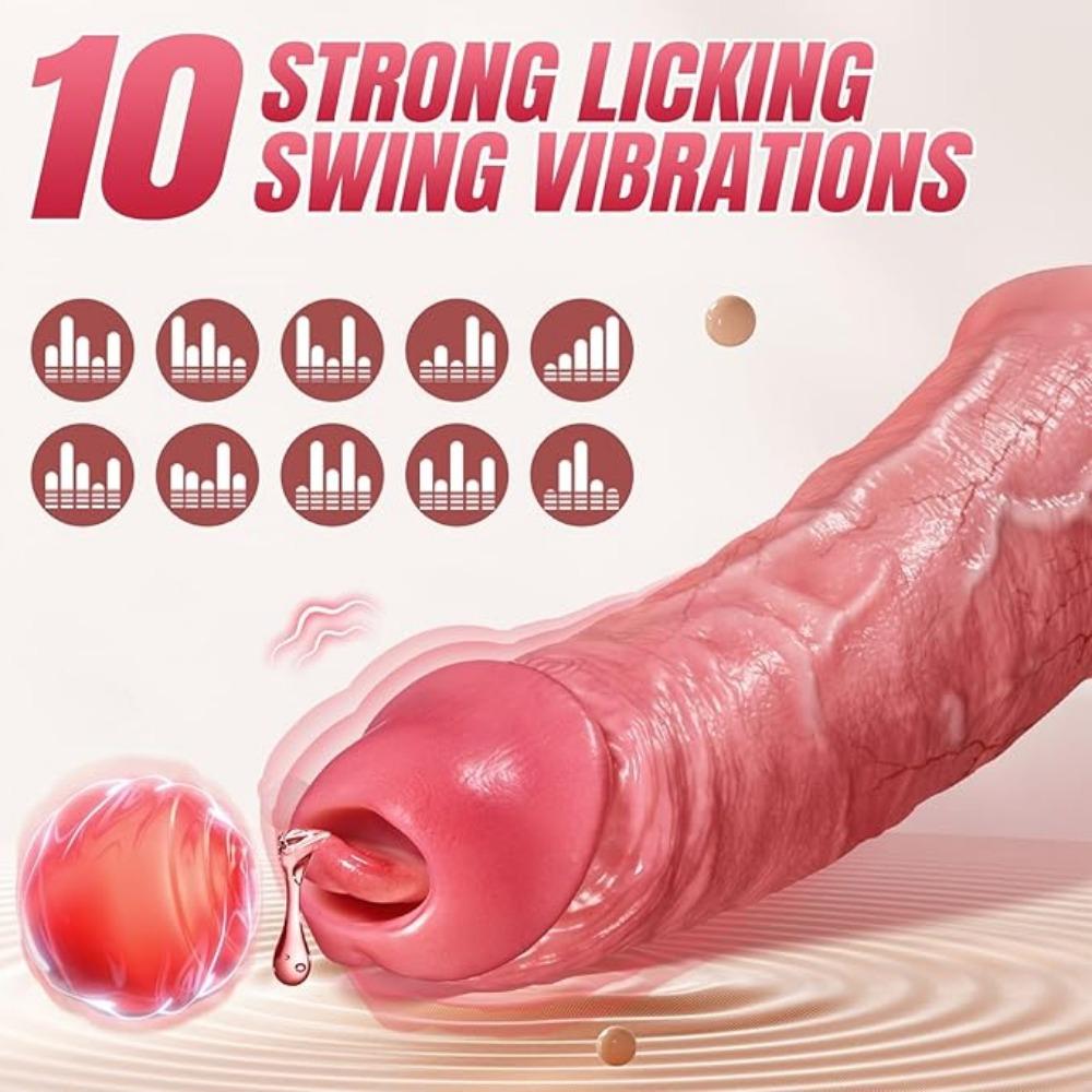 Extensor de pene realista con 10 patrones de vibración lamedora Realista Agrandador de pene Engrosamiento Juguete para adultos Vibrador masculino Juguete sexual masculino