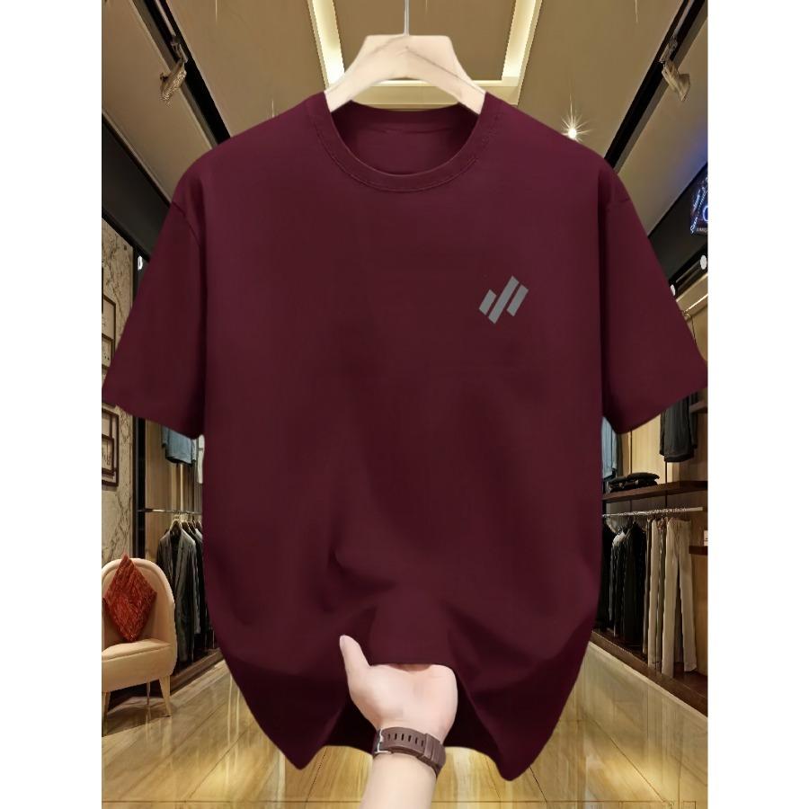 Men's Casual Loose-Fit Fashion Twill Print Comfortable Crew Neck Short Sleeve T-Shirt