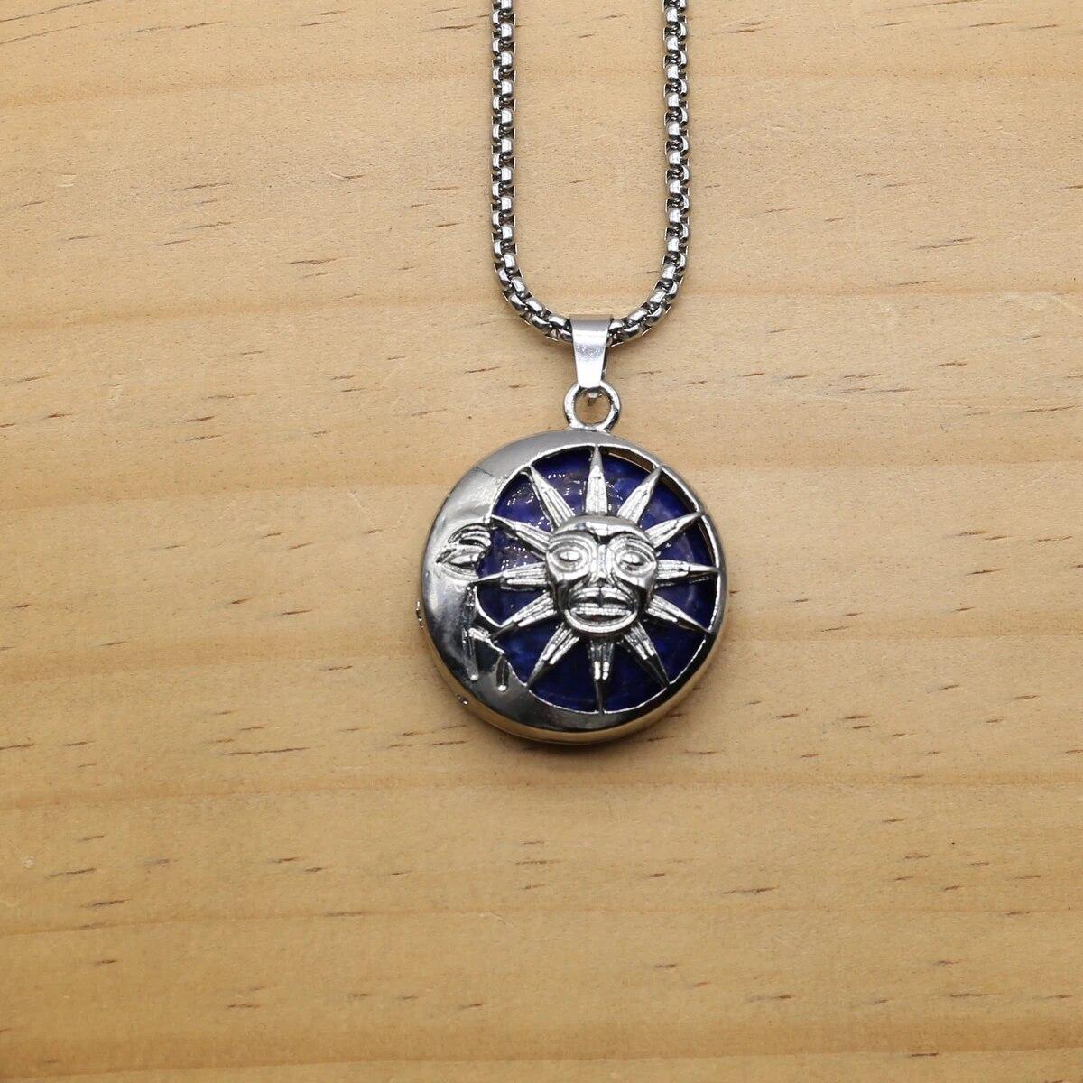 

Женское ожерелье из натурального камня Unakite/Lapis Lazuli, подвеска в виде солнечного цветка для девочек, подарок на день рождения, длина цепочки 60 см 27x32mm