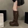 Retro Brown American Thick Heel Thick-soled Boots Women's 2025 Autumn New Popular Heightened and Thin Knight Boots