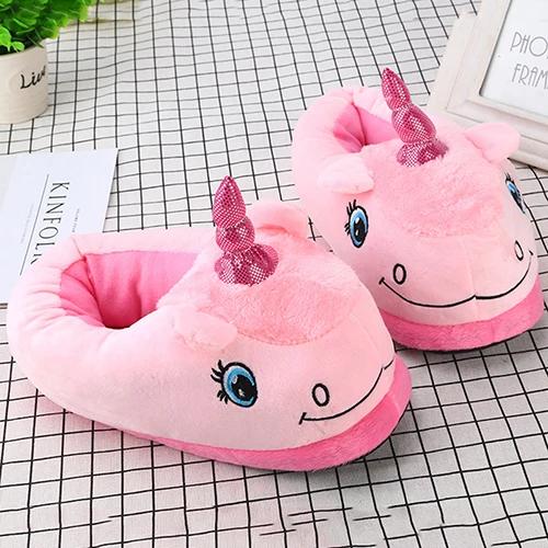 Fashion Warm Cotton Winter Women Home Slippers Soft Cartoon Unicorn Indoor Non-slip House Slippers Girls Cute Shoes Footwear