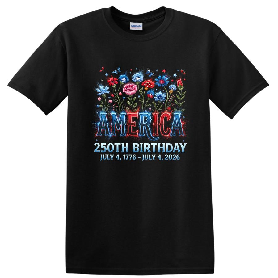 America 250th Birthday Floral T Shirt July 4 1776 to 2026 Celebrate Tee 4XL