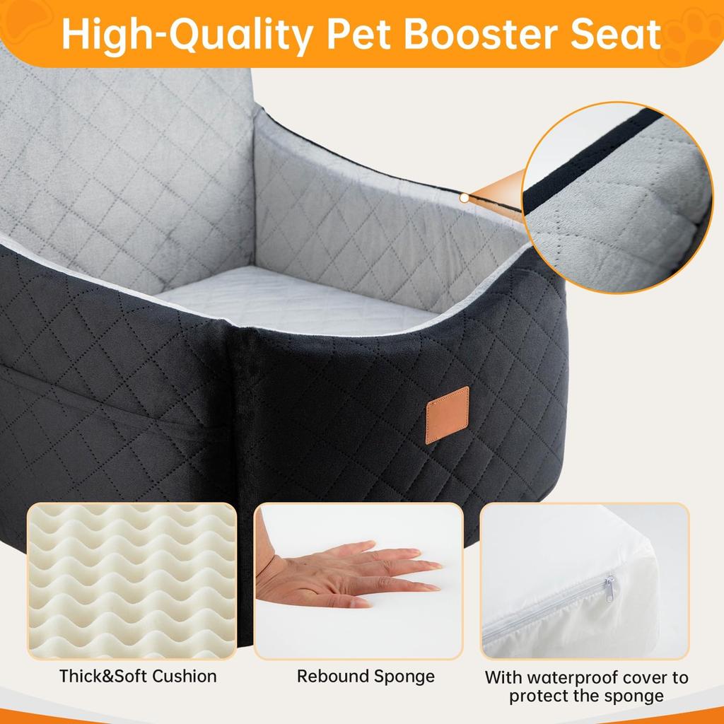 Dog Booster Car Seat for Small Dogs, Portable Pet Travel Carrier Bed with Safety Leash & Adjustable Seat Belt, Non-Slip Bottom
