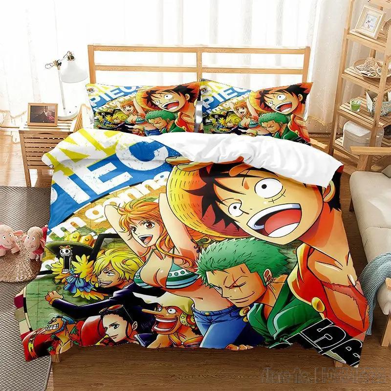 Anime O-One Piece Bedding Set Japanese Luffy Child Baby Duvet Cover Sets Bedclothes Twin Single King Kids Adult Gift