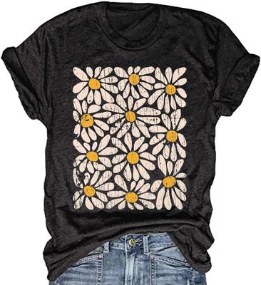Damen Boho Blumenhemd Vintage Blumen Grafik T-Shirt Sommer Kurzarm T-Shirts Niedliche T-Shirt Oberteile