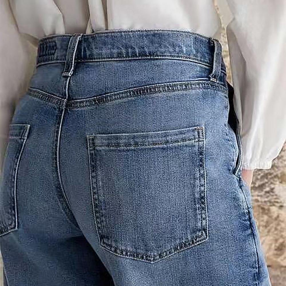 Women's Mid Rise Wide Leg Jeans Loose Fit Pocket Medium Weight Medium Stretch Long Denim Trousers