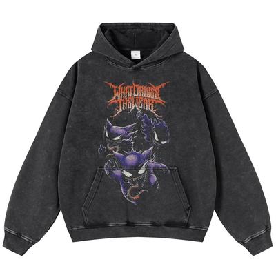 Streetwear ET Invader Graphic Unisex Washed Black Oversized Unisex Long Sleeve Hoodie