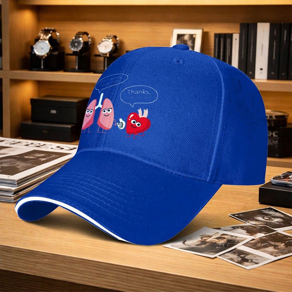 Cartoon Heart Lung Pattern Adjustable Baseball Cap Unisex Fashion Hat For Fishing Golf Camping Hiking