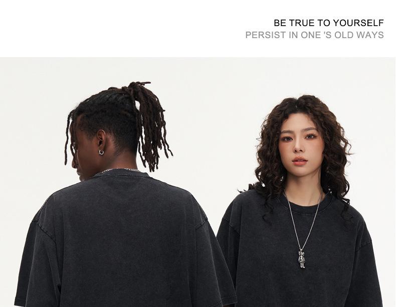 230g Gewaschenes Vintage Europäisches Schweres Übergroßes T-Shirt mit überschnittenen Schultern & Rundhalsausschnitt