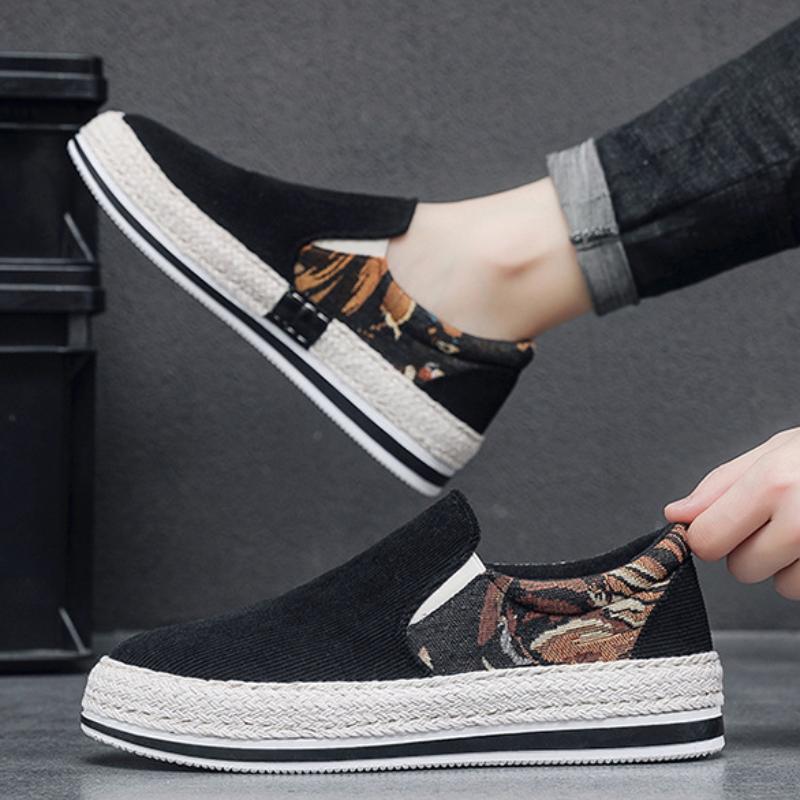 Fashion Men Shoes Men's Breathable Slip-on Casual Shoes Fisherman Loafers New Print Canvas Shoes Comfortable Lightweight Tenis Masculino