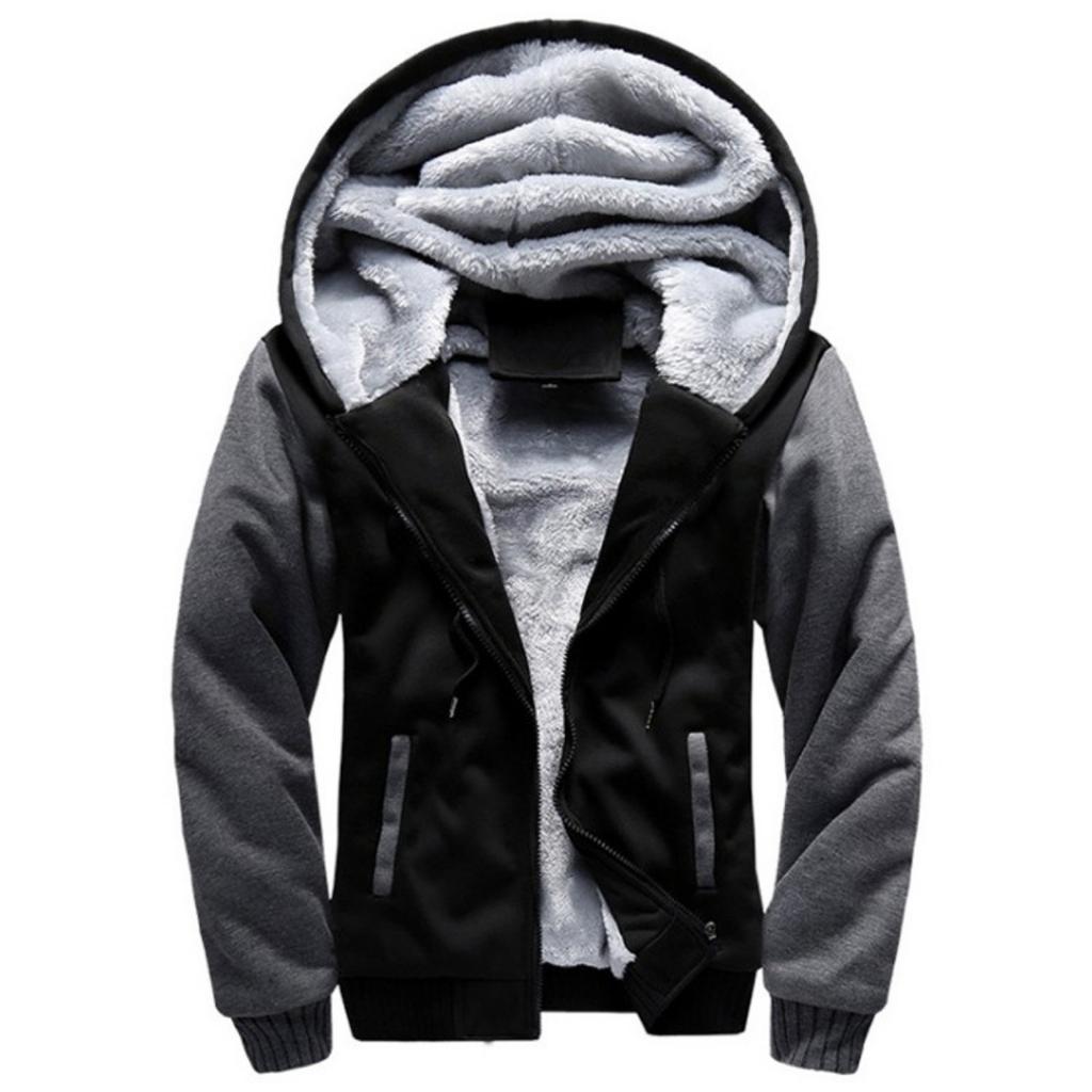 Men's Casual Warm Fleece Hooded Coat, Warm Thick Zip Up Hoodie for Fall Winter