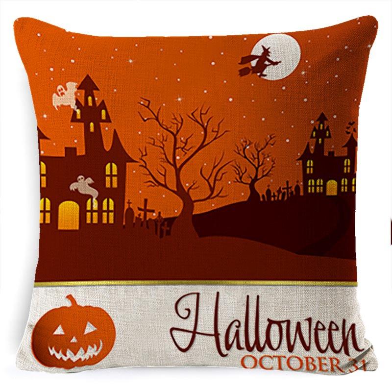 Halloween Pillow Pumpkin Little Witch Horror Cushion Linen Cushion Cover Holiday Party Pillow Cover Bed Backrest