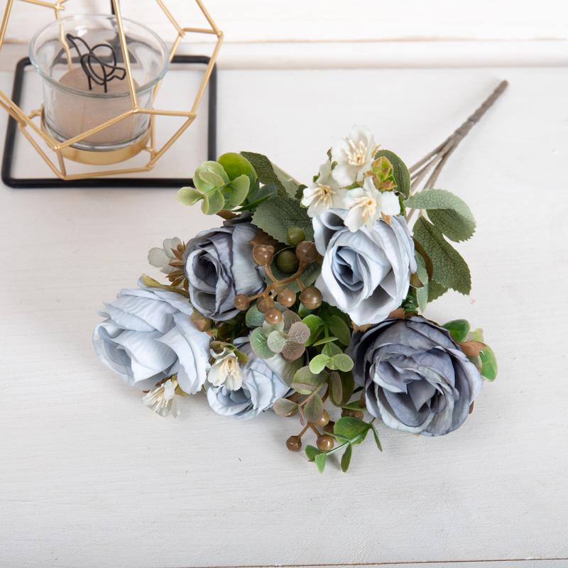 

Осень Ретро Искусственные Цветы Кофе Шелковая Белая Роза Рождество Свадьба Садовая Арка Искусственный Цветок Украшение Дома Комнаты Реквизит для Фото синий