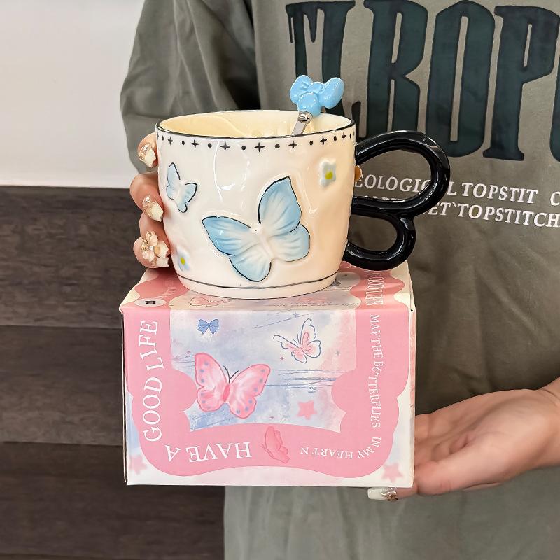 

Пара кружек-бабочек, пара керамических кружек, подарки для девочек, подарки на день рождения, стаканы для воды, офисные кофейные кружки 400ML