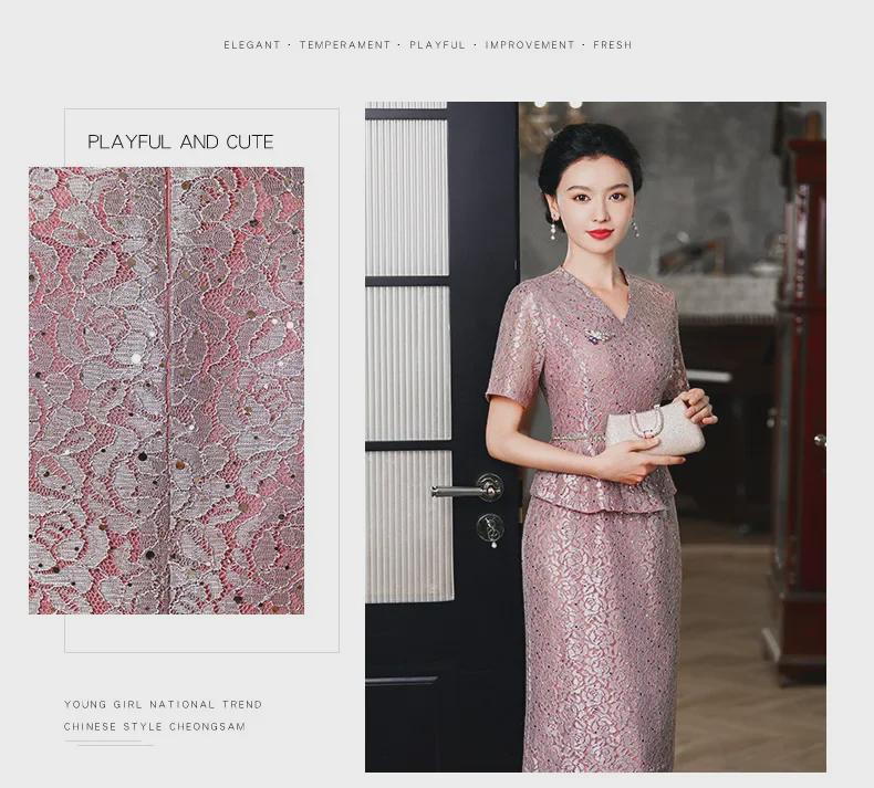 Vestido de Banquete de Boda Cheongsam de Encaje para Madre 2025