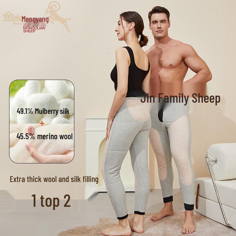 Men's and Women's Plus Size Fleece-Lined Wool Silk Cotton Pants for Middle-Aged and Elderly