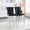 Bar Stools Set of 2, Black Crocodile Leather Look with Crystal Buttons, High-Back Kitchen Stools with Chrome Metal Legs, Kitchen Island Bar Counter