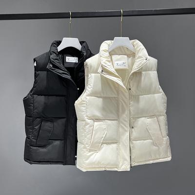 Autumn and Winter Women's Solid Color Vest Loose Short Women's Windproof Warm Vest Sleeveless Jacket