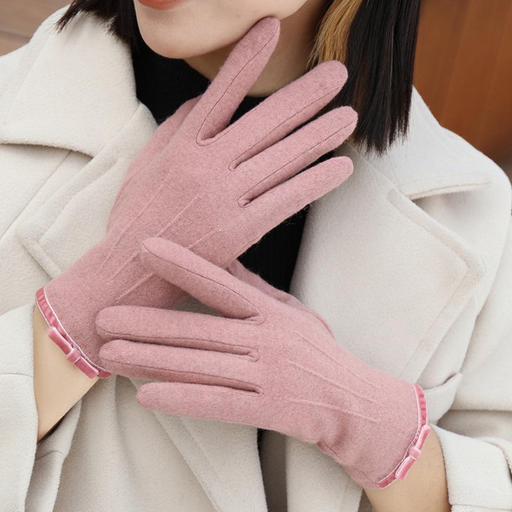 Soft Bow Anti-cold Mittens  Elasticity Finger Mittens Soft Thickened Gloves  Daily