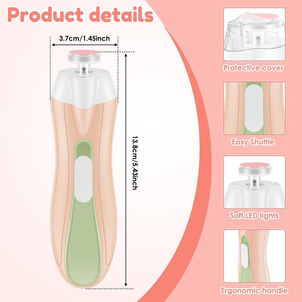 Electric Baby Nail File Lightweight USB Charging Baby Nail Clipper with LED Low Noise Stepless Speed Control Electric Nail File