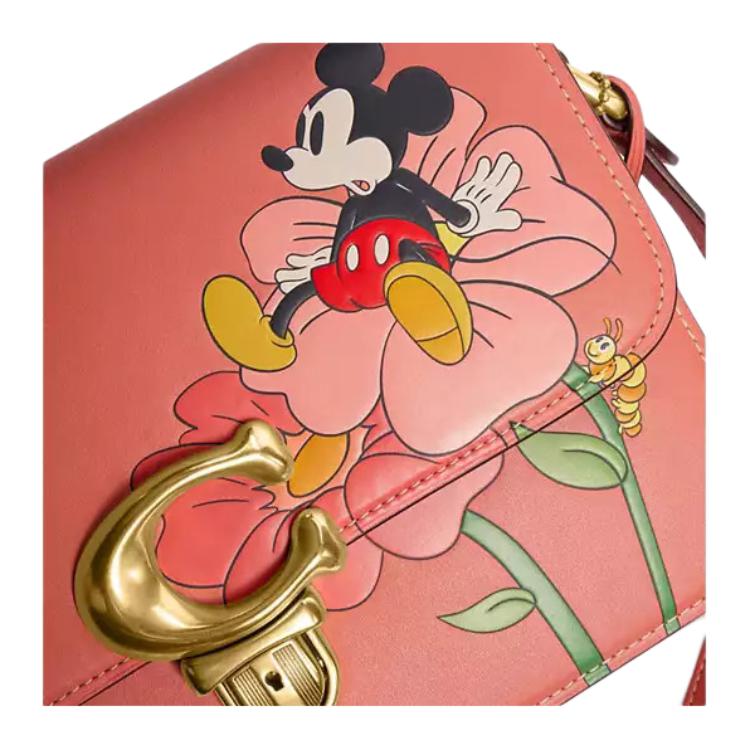 New COACH Disney Collaboration Studio Leather One Shoulder Closure Crossbody Bag Medium Size Women's Coral Red CH413-B4VH1