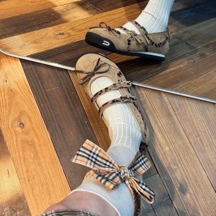 Bow Mary Jane shoes women's 2025 summer explosion one-word band ballet shoes flat bottom shallow mouth single shoes German training shoes
